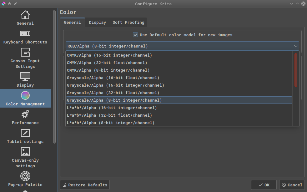 Krita’s color management options
